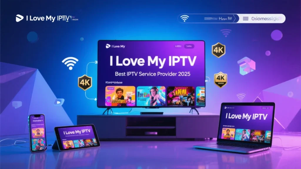 I Love My IPTV best service provider 2025 blog header showing smart TV with streaming content and connected devices