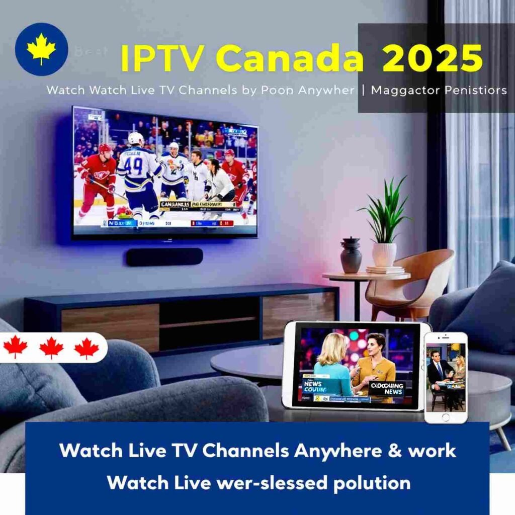 "Multiple screens displaying Canadian IPTV streaming services with live sports, news, and entertainment channels in 2025"