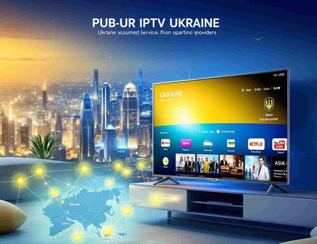 IPTV Ukraine streaming service connecting Ukraine and Asia showing a digital map with streaming signals in 2025