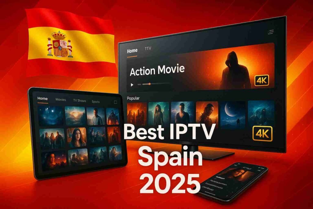 Best IPTV Spain 2025 streaming services with 4K quality on multiple devices including TV, smartphone and tablet