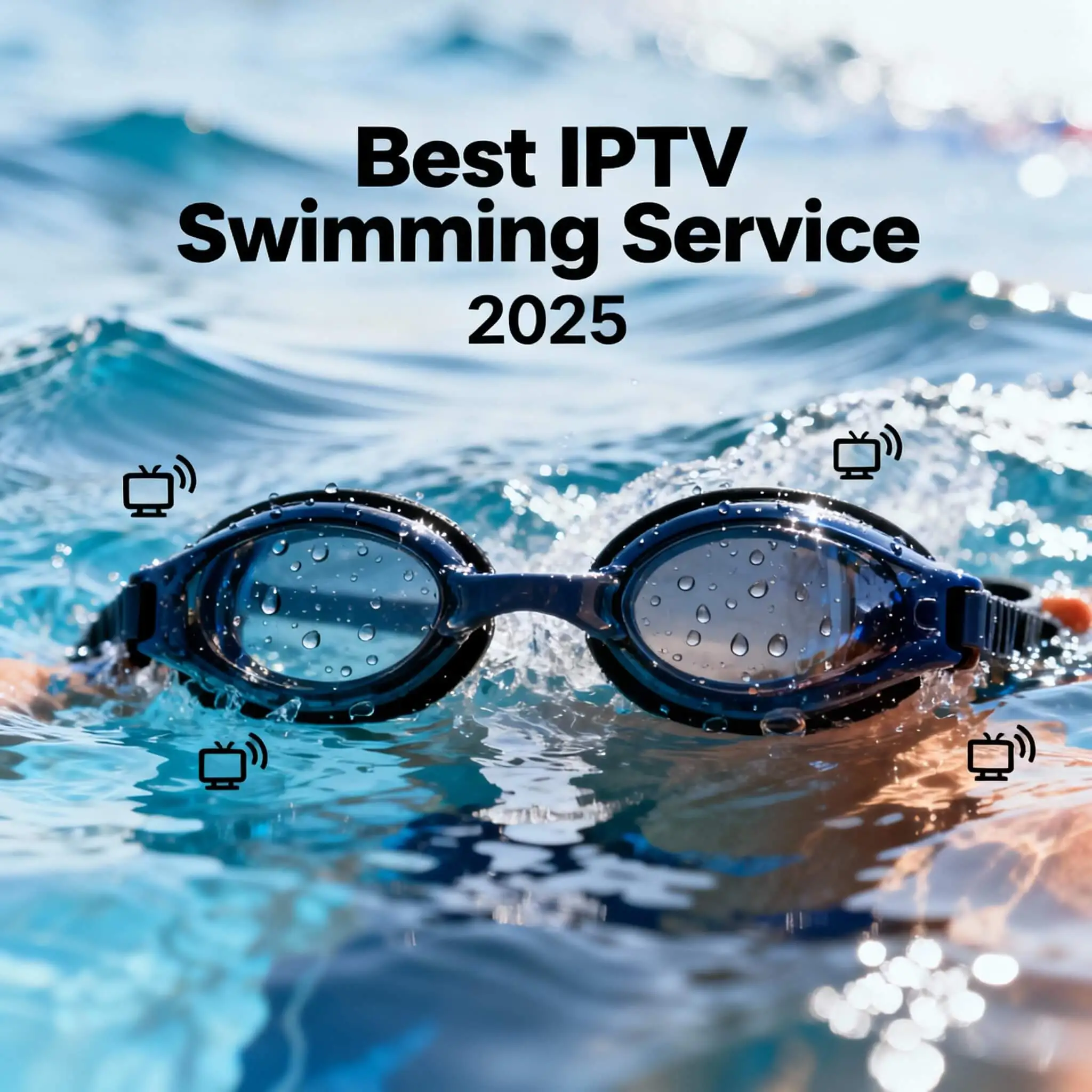 Best IPTV swimming service 2025 - Swimming goggles in pool water with streaming device icons