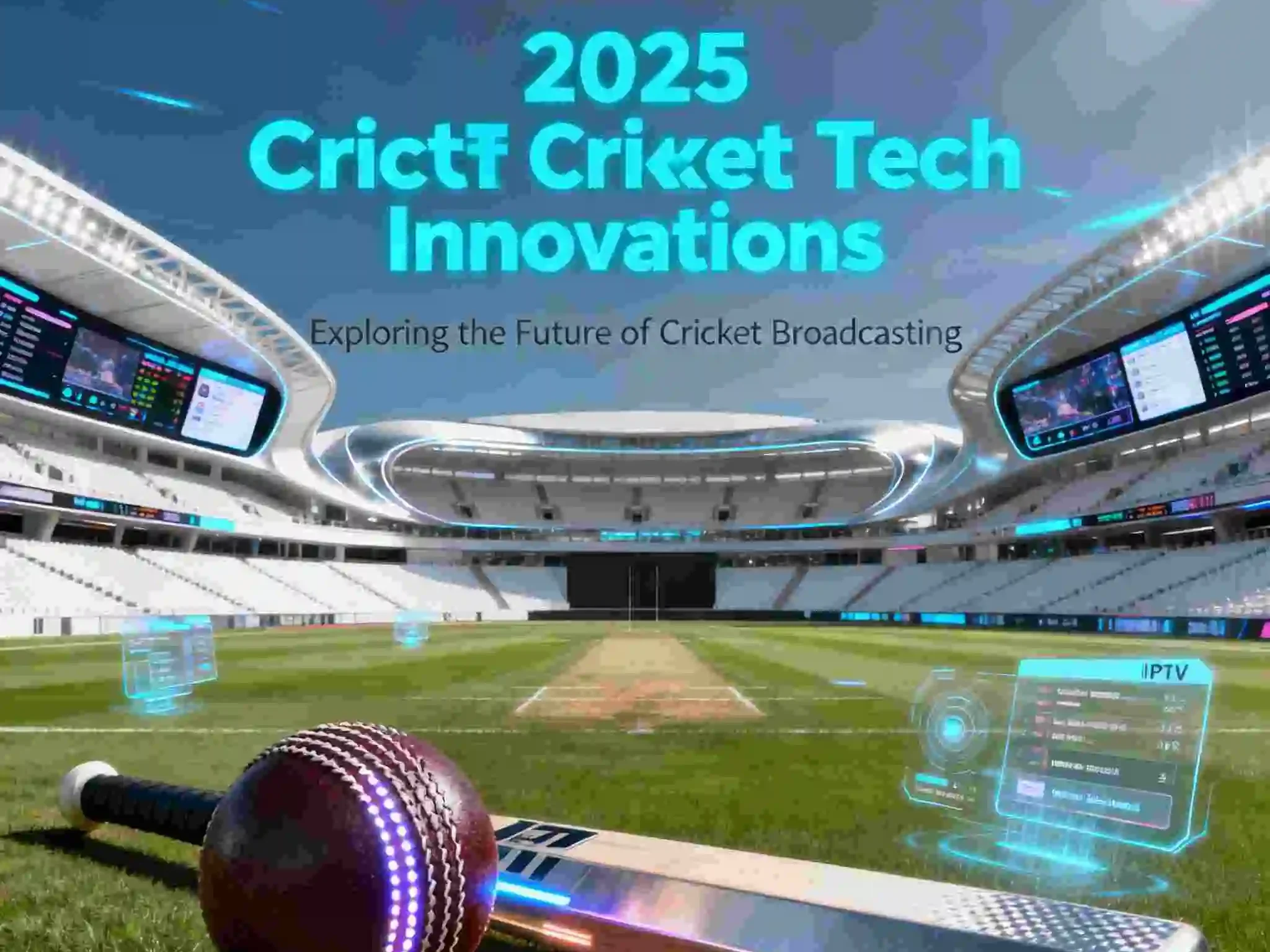 Best IPTV cricket streaming service 2025 with modern stadium digital interfaces and cricket equipment